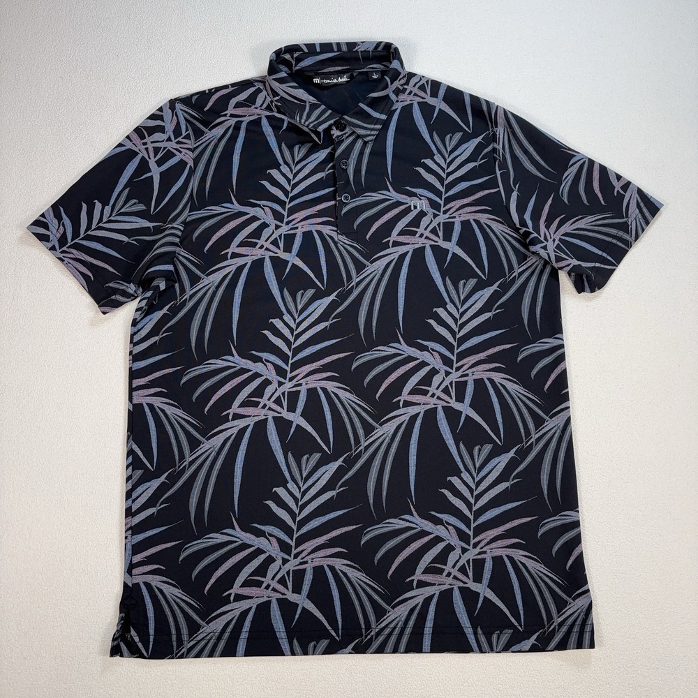 Travis Mathew Buzz Words Golf Polo Men's L Black Palm Print Pima Cotton Stretch
